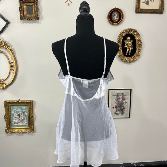 Vintage Y2K Cinema Etoile White Sheer Embroidered Babydoll Slip size M - Picture 3 of 5